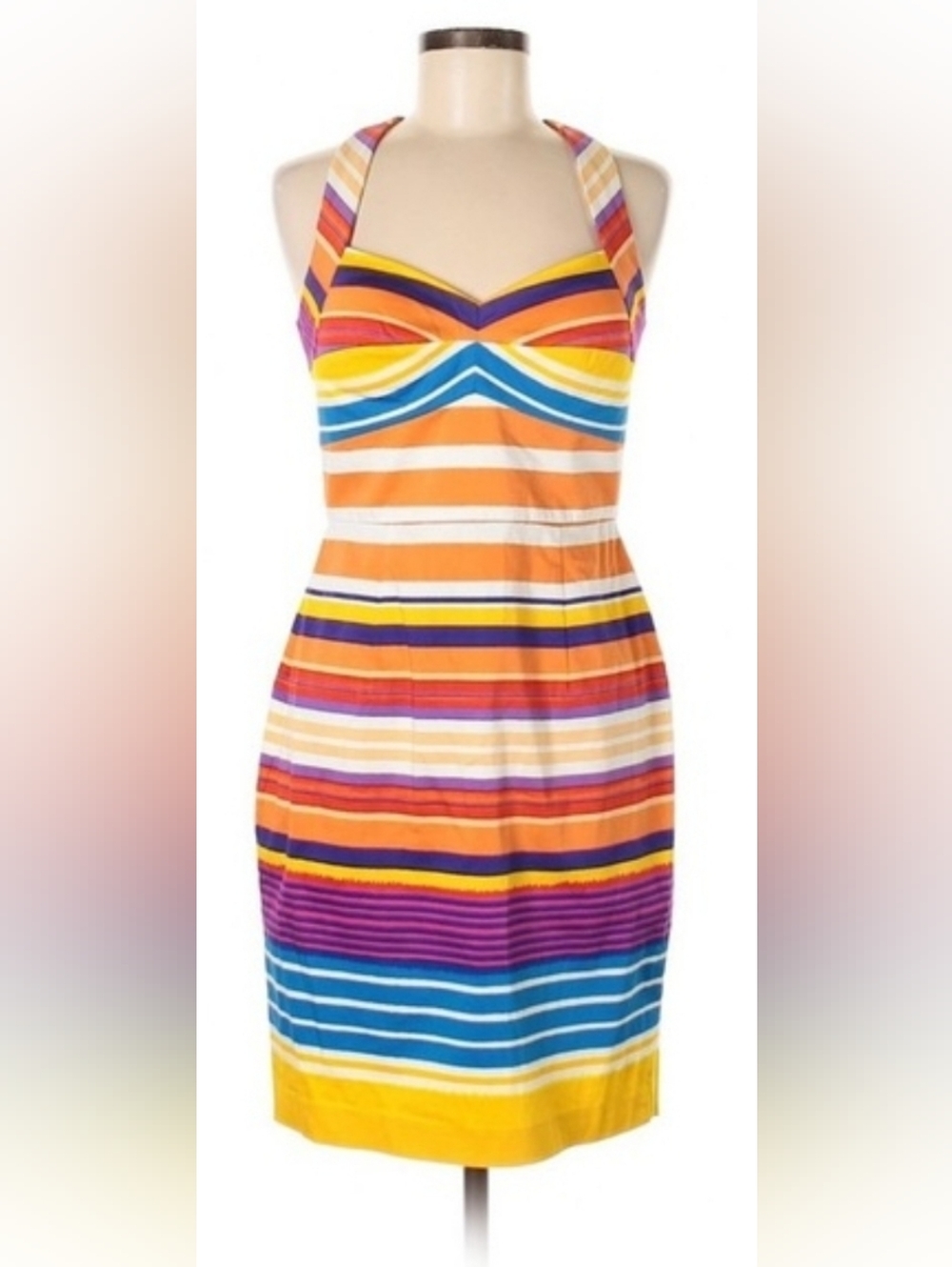 Calvin Klein Multi-Color Striped Cross-back Dress